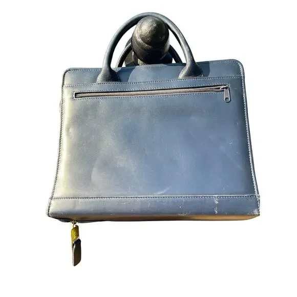 VINTAGE LEATHER FRANKLIN QUEST PORTFOLIO BRIEFCASE  NAVY BLUE - Picture 2 of 11